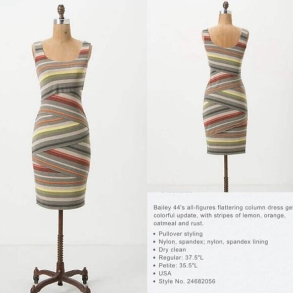 ANTHROPOLOGIE BAILEY44 Cream Black Striped Layered Bodycon Tank Top Mini Dress S - Picture 13 of 13
